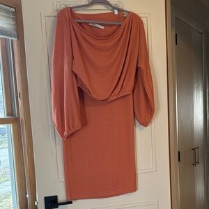 Rust Orange Draped Knit Dress